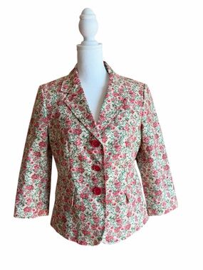 Talbots Petite Pink & Green Floral Notch-Lapel Blazer